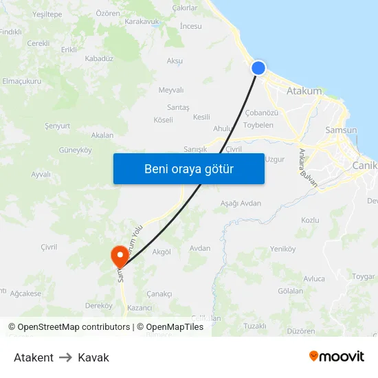 30412 - Atakent to Kavak map