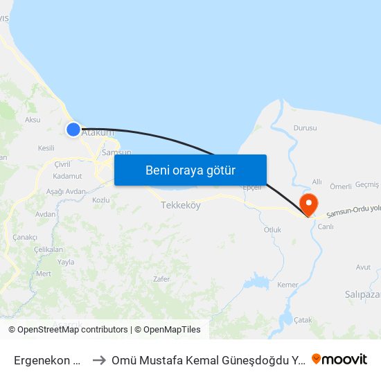 Ergenekon Sitesi to Omü Mustafa Kemal Güneşdoğdu Yerleşkesi map