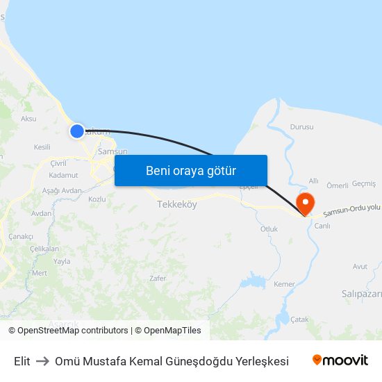 Elit to Omü Mustafa Kemal Güneşdoğdu Yerleşkesi map