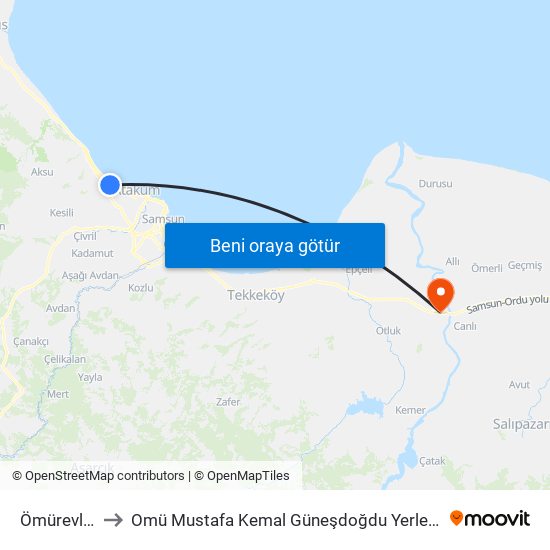 Ömürevleri to Omü Mustafa Kemal Güneşdoğdu Yerleşkesi map