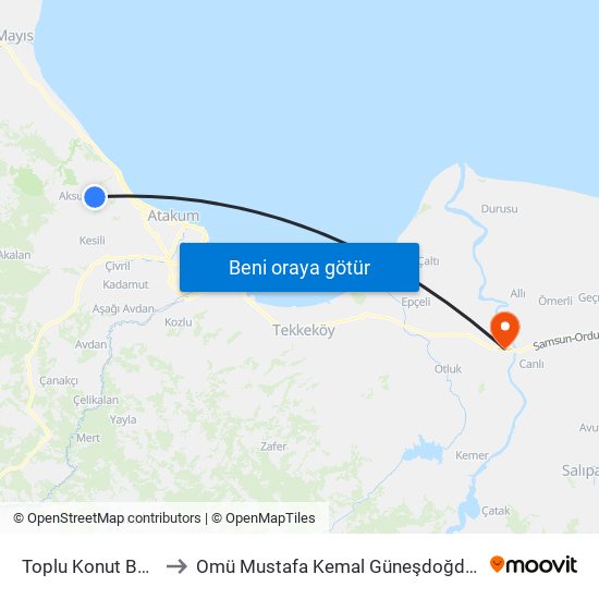 Toplu Konut Bulvarı 1 to Omü Mustafa Kemal Güneşdoğdu Yerleşkesi map