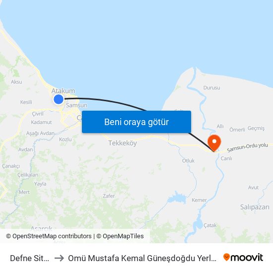 Defne Sitesi to Omü Mustafa Kemal Güneşdoğdu Yerleşkesi map