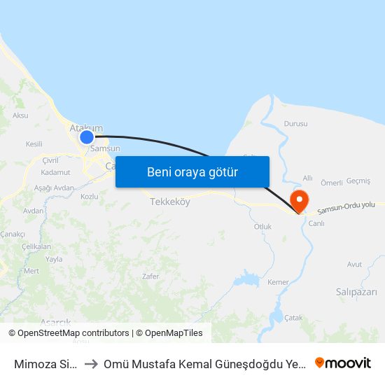 Mimoza Sitesi to Omü Mustafa Kemal Güneşdoğdu Yerleşkesi map