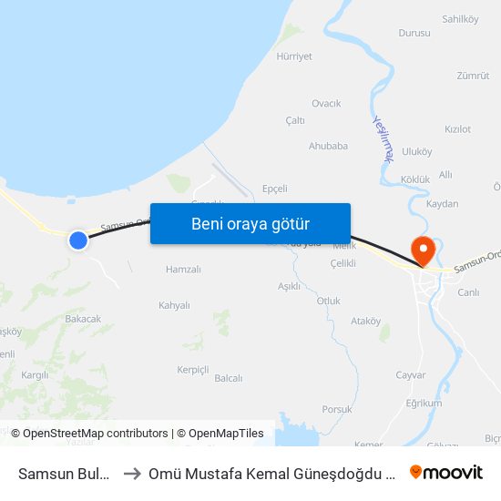 Samsun Bulvarı 2 to Omü Mustafa Kemal Güneşdoğdu Yerleşkesi map