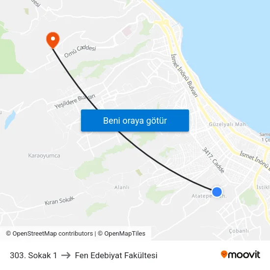 32511 - Deniz Yıldızı Sitesi to Fen Edebiyat Fakültesi map