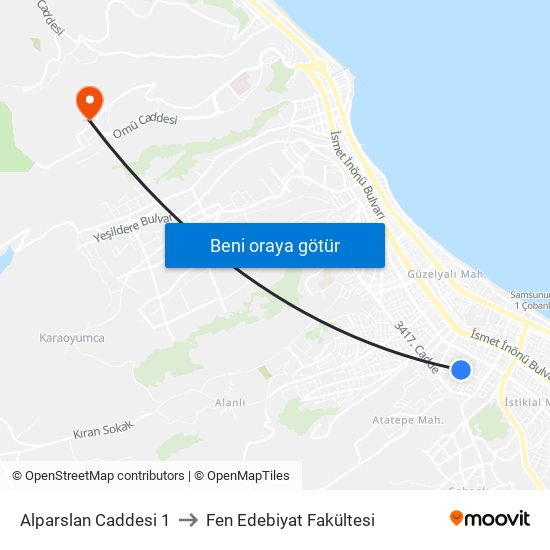 Alparslan Caddesi 1 to Fen Edebiyat Fakültesi map