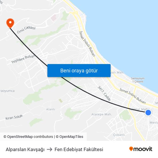 Alparslan Kavşağı to Fen Edebiyat Fakültesi map