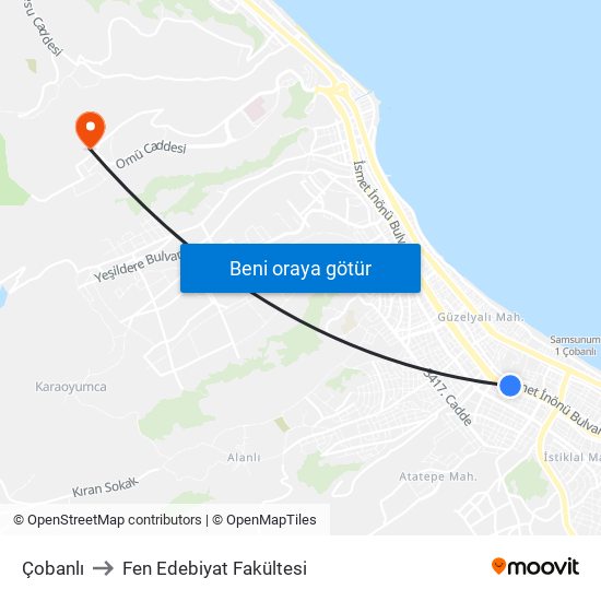 Çobanlı to Fen Edebiyat Fakültesi map