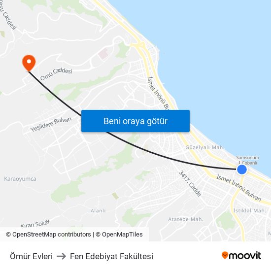 Ömür Evleri to Fen Edebiyat Fakültesi map