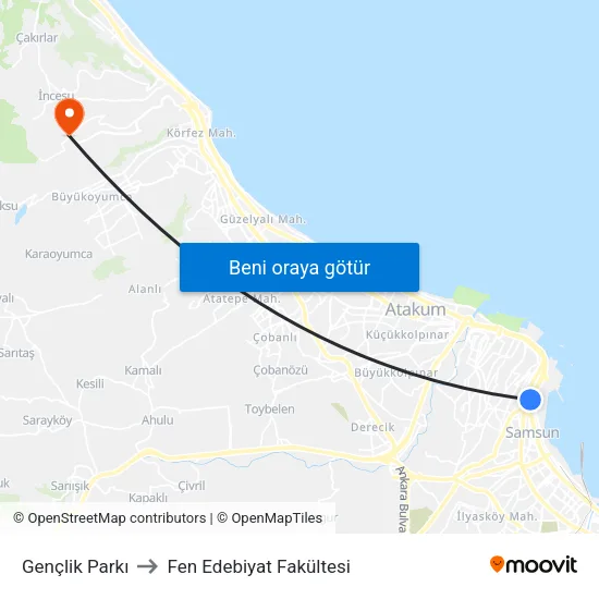 10081 - Gençlik Parkı to Fen Edebiyat Fakültesi map