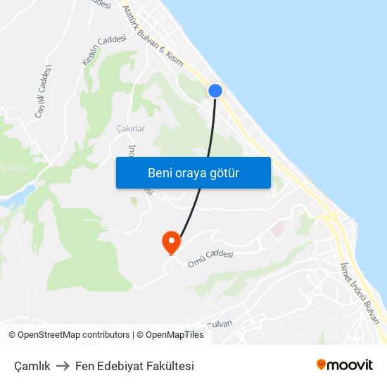 Çamlık to Fen Edebiyat Fakültesi map