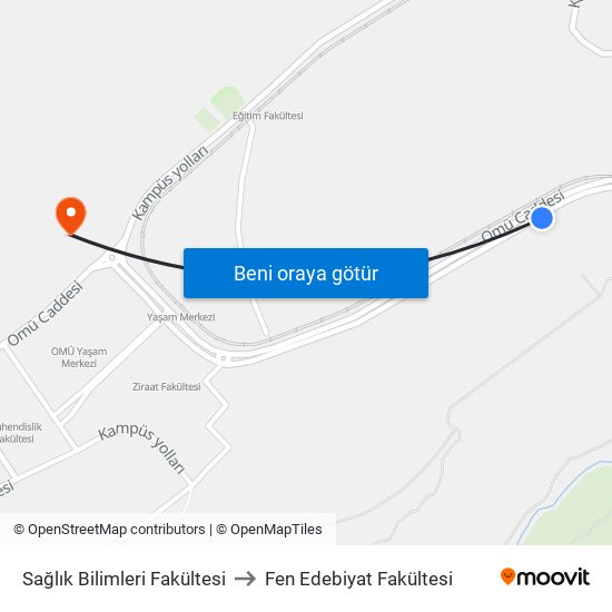 Sağlık Bilimleri Fakültesi to Fen Edebiyat Fakültesi map