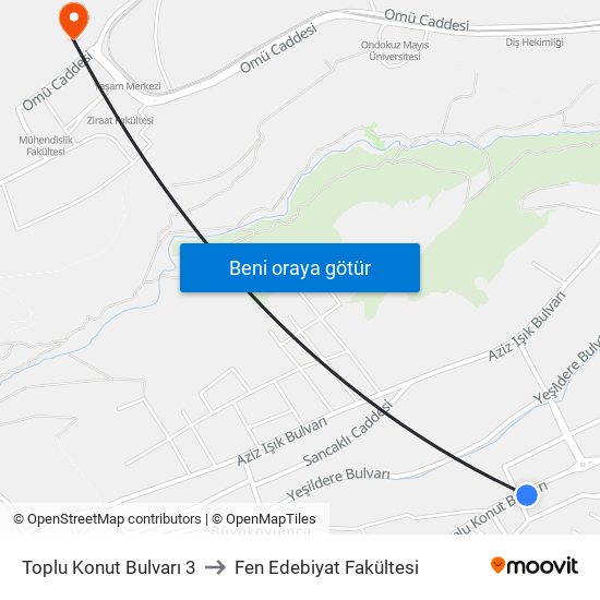 Toplu Konut Bulvarı 3 to Fen Edebiyat Fakültesi map