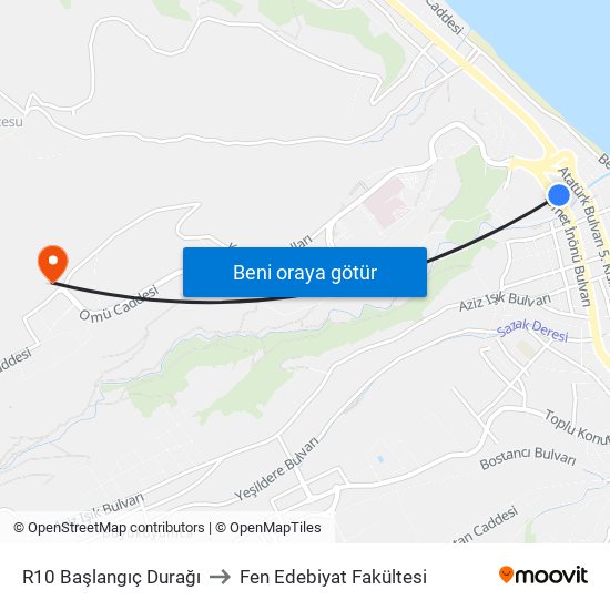 R10 Başlangıç Durağı to Fen Edebiyat Fakültesi map