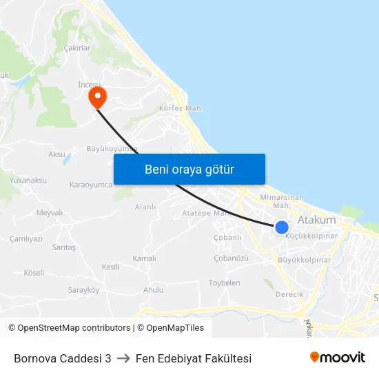 31871 - Bornova Caddesi 1 to Fen Edebiyat Fakültesi map