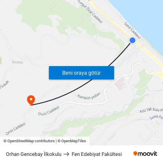 Orhan Gencebay İlkokulu to Fen Edebiyat Fakültesi map