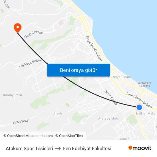 Atakum Spor Tesisleri to Fen Edebiyat Fakültesi map