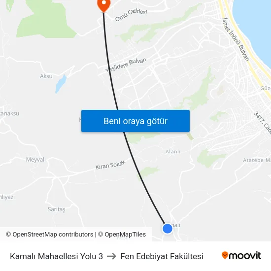 32682 - Kamalı Köyü Cami to Fen Edebiyat Fakültesi map