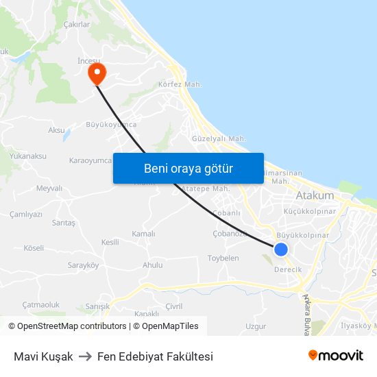 Mavi Kuşak to Fen Edebiyat Fakültesi map