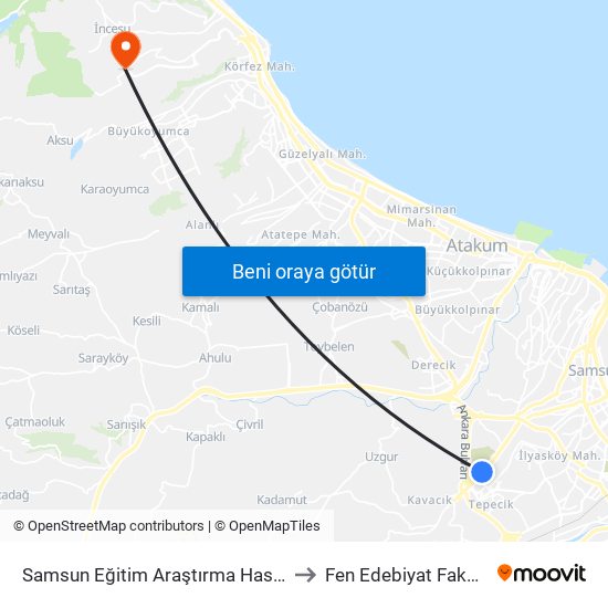 Samsun Eğitim Araştırma Hastanesi to Fen Edebiyat Fakültesi map