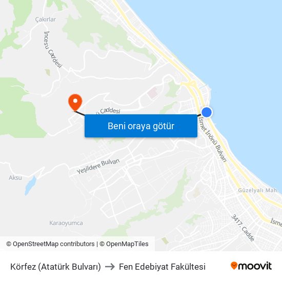 Körfez (Atatürk Bulvarı) to Fen Edebiyat Fakültesi map