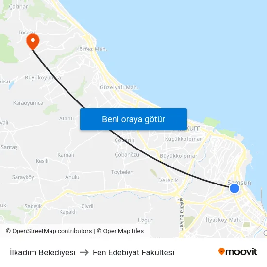 10272 - Kurşunlu Cami to Fen Edebiyat Fakültesi map