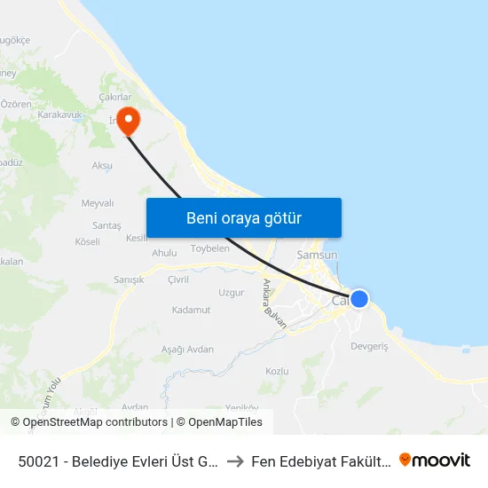 50021 - Belediye Evleri Üst Geçit to Fen Edebiyat Fakültesi map