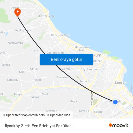 İlyasköy 2 to Fen Edebiyat Fakültesi map