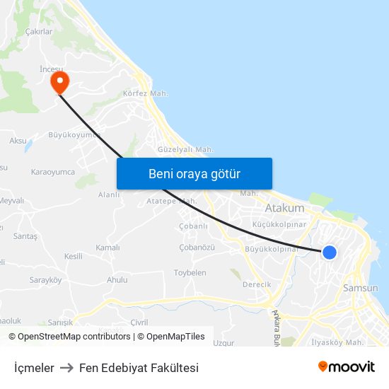 İçmeler to Fen Edebiyat Fakültesi map