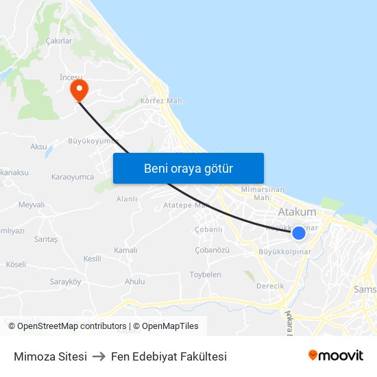 Mimoza Sitesi to Fen Edebiyat Fakültesi map