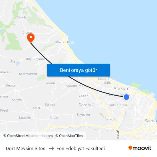 Dört Mevsim Sitesi to Fen Edebiyat Fakültesi map