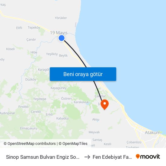 Sinop Samsun Bulvarı Engiz Sok. Kesişimi to Fen Edebiyat Fakültesi map