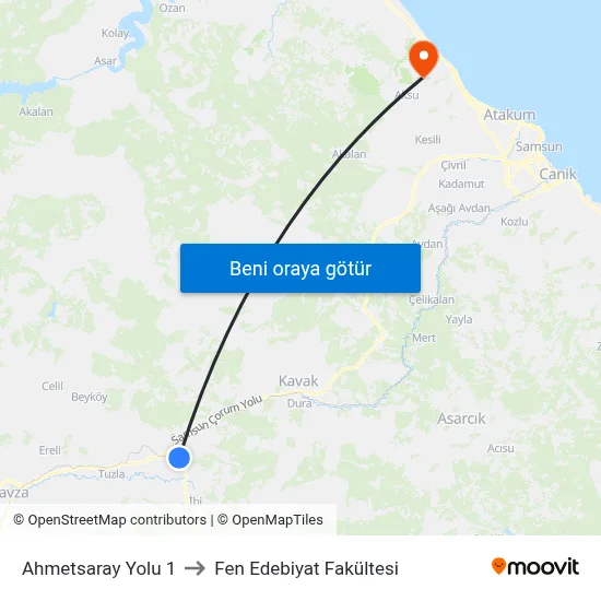 Ahmetsaray Yolu 1 to Fen Edebiyat Fakültesi map
