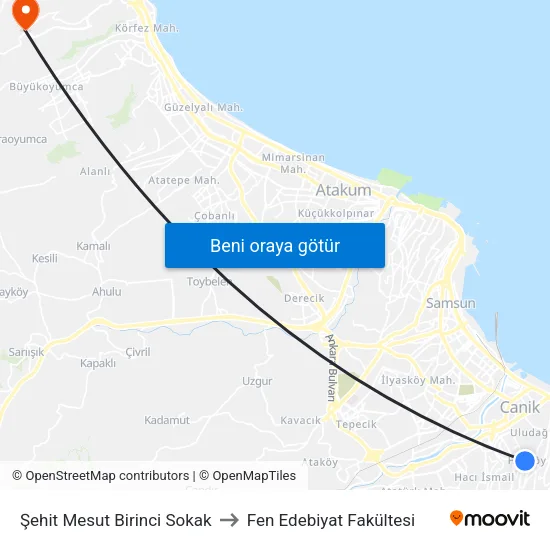 Şehit Mesut Birinci Sokak to Fen Edebiyat Fakültesi map