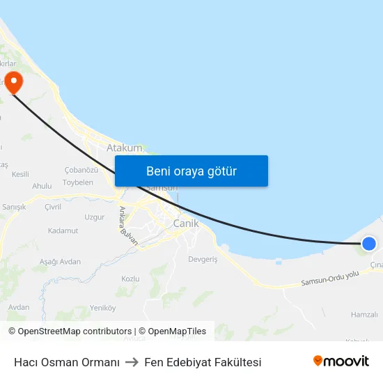 65131 - Çınarlık Sosyal Tesisleri to Fen Edebiyat Fakültesi map