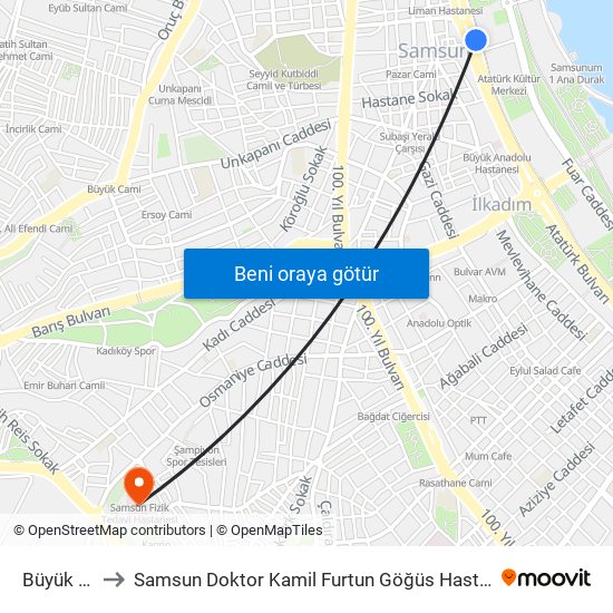 Büyük Cami to Samsun Doktor Kamil Furtun Göğüs Hastalıkları Hastanesi map