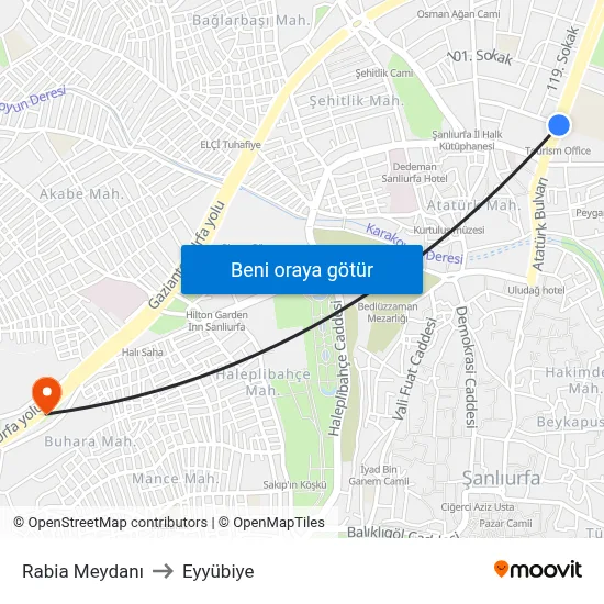 Rabia Meydanı to Eyyübiye map