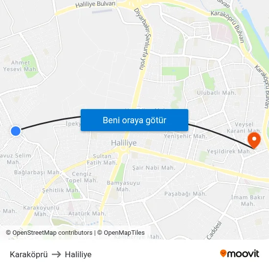 Karaköprü to Haliliye map