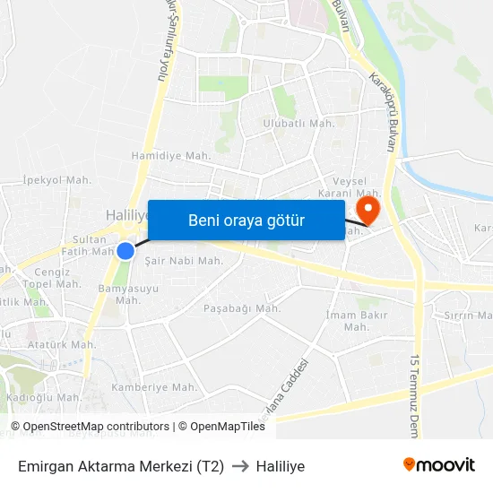 Emirgan Aktarma Merkezi (T2) to Haliliye map