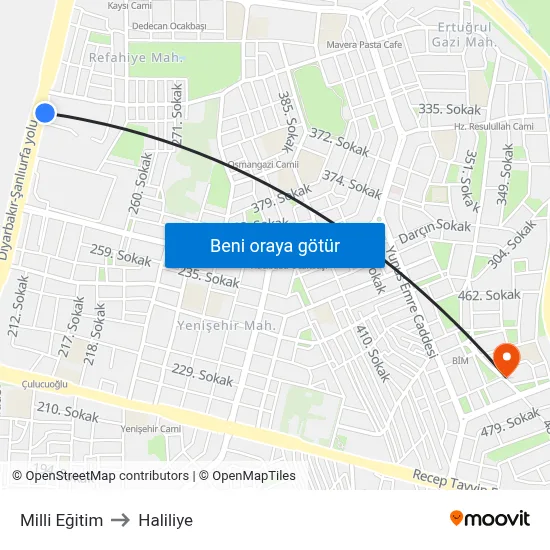 Milli Eğitim to Haliliye map
