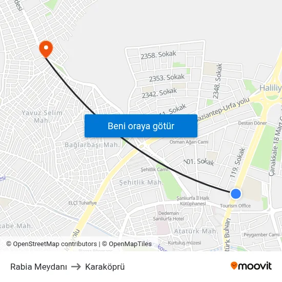 Rabia Meydanı to Karaköprü map