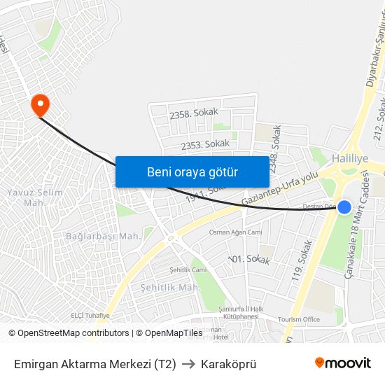 Emirgan Aktarma Merkezi (T2) to Karaköprü map