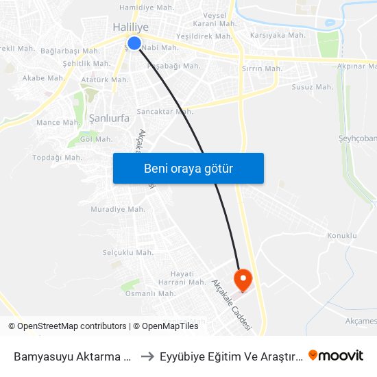 Bamyasuyu Aktarma Merkezi (T3) to Eyyübiye Eğitim Ve Araştırma Hastenesi map