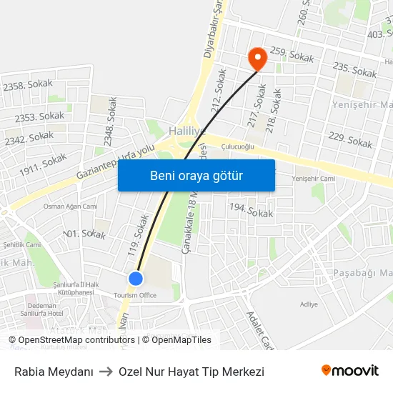 Rabia Meydanı to Ozel Nur Hayat Tip Merkezi map