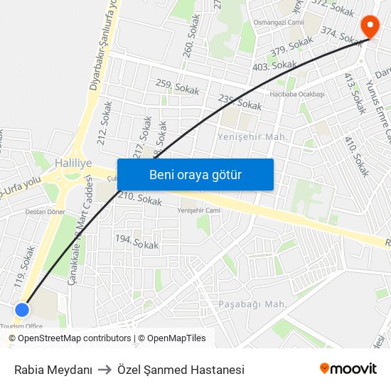 Rabia Meydanı to Özel Şanmed Hastanesi map