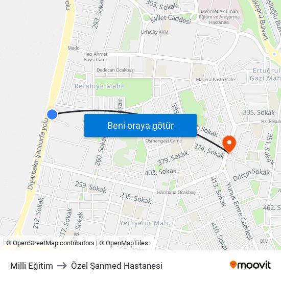 Milli Eğitim to Özel Şanmed Hastanesi map