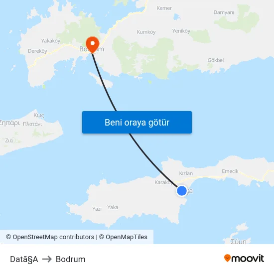 Datã§A to Bodrum map