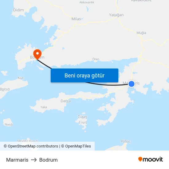 Marmaris to Bodrum map