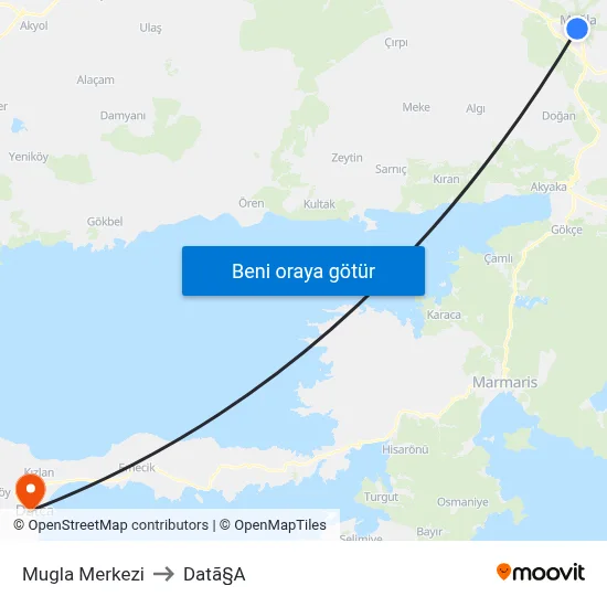 Mugla Merkezi to Datã§A map