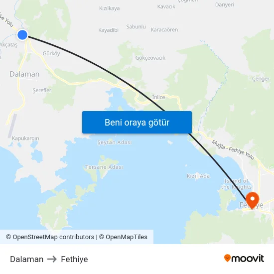 Dalaman to Fethiye map